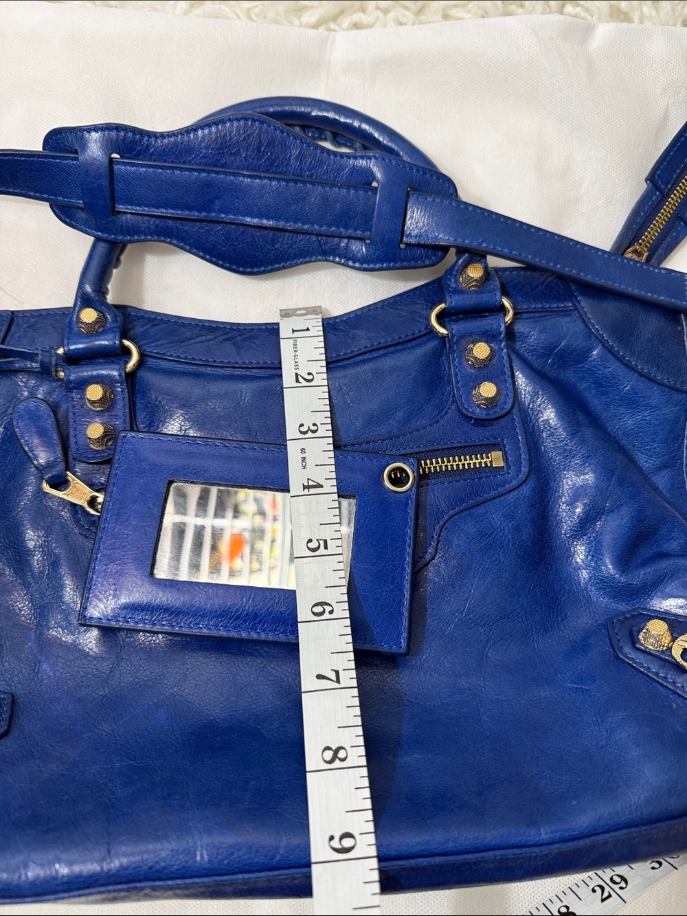 Balenciaga Blue Embossed Lambskin leather motorcycle city bag medium - Picture 16 of 16